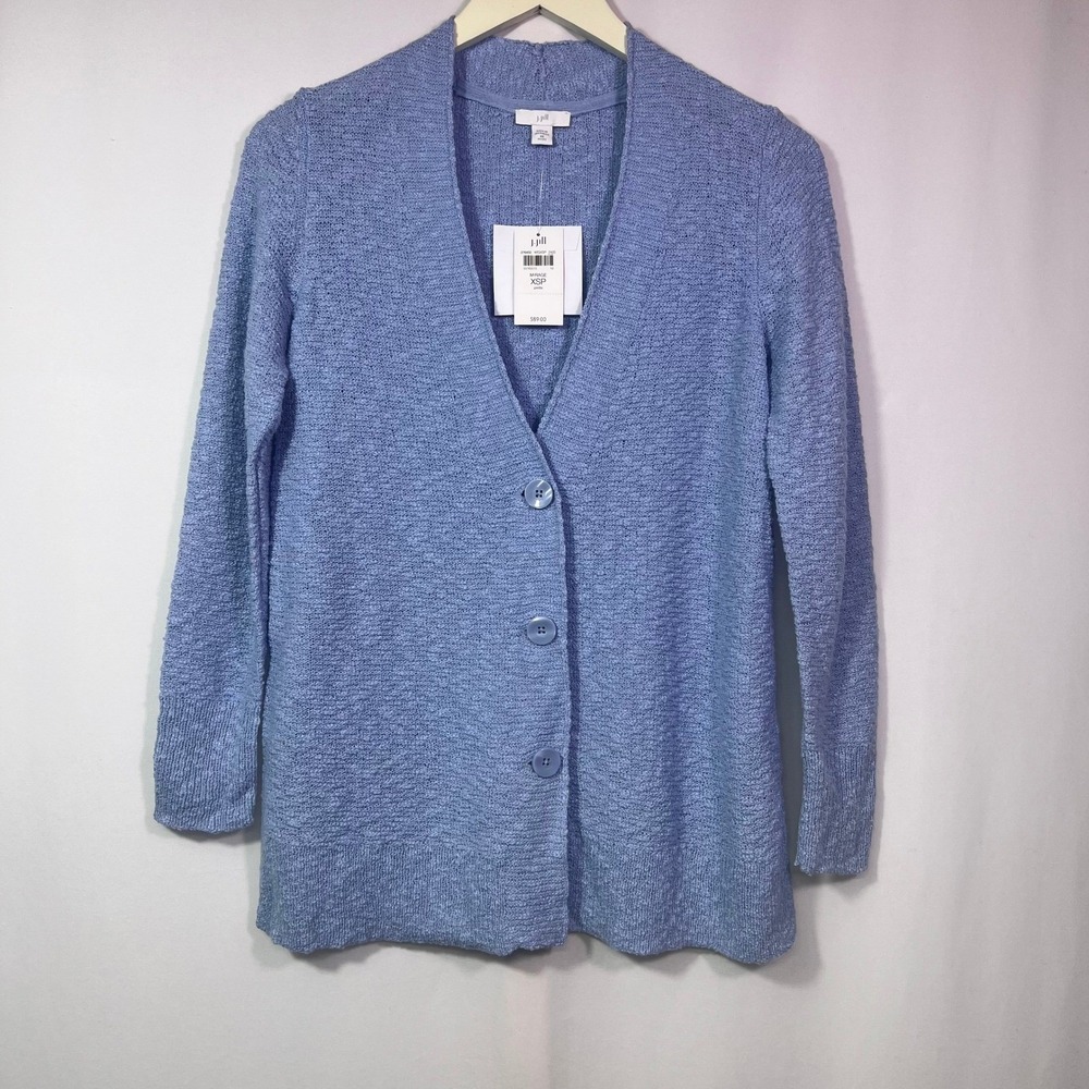 J.Jill Womens Boucle Cardigan Sweater XS Petite Periwinkle Blue Cotton NWT